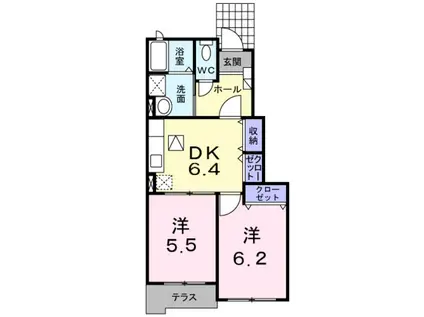 シェ モアI(2DK/1階)の間取り写真
