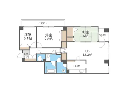 ヴィルヌーブ円山公園A棟(3LDK/8階)の間取り写真