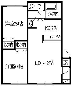 E-21みどり野(2LDK/2階)の間取り写真