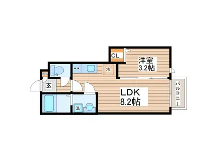 マノアーレ名取駅西 B(1LDK/1階)の間取り写真