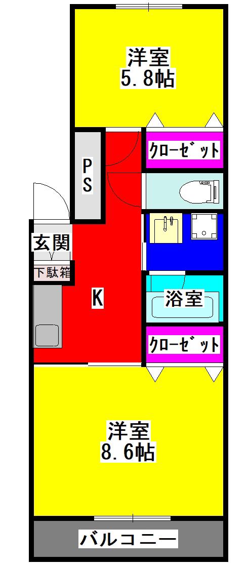 イーグル1(2K/2階)の間取り写真