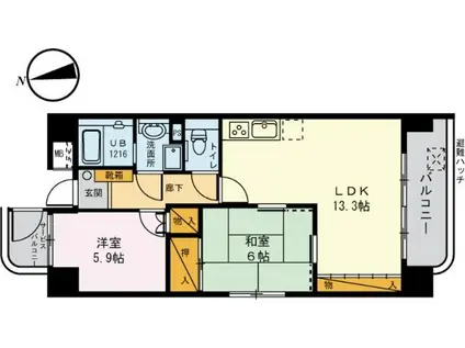 ヴィラはなぞの(2LDK/5階)の間取り写真