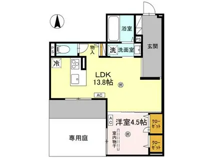 D-ROOM太子堂北(1LDK/1階)の間取り写真