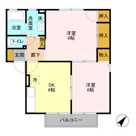 オリゾンB(2DK/2階)の間取り写真