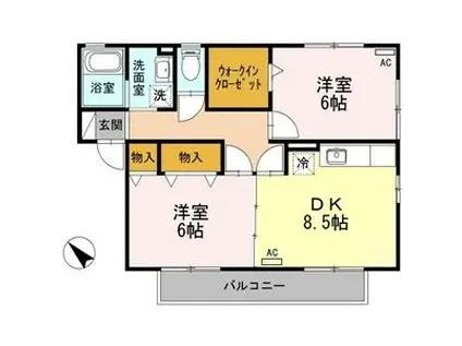 ラ・ファミーユ(2DK/2階)の間取り写真