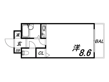 クレッシェンド岸地(ワンルーム/1階)の間取り写真