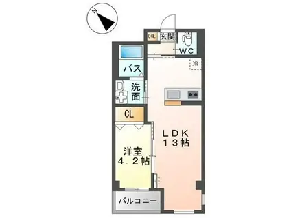 サンライズ小田部(1LDK/1階)の間取り写真