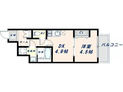 ガルデニア高井田(1DK/4階)の間取り写真