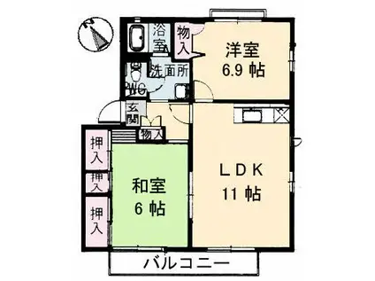 メゾンドール郡山(2LDK/2階)の間取り写真
