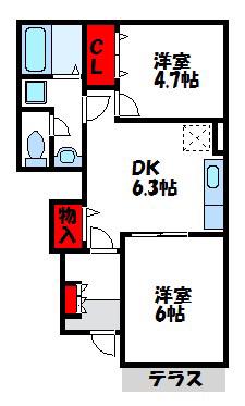 アヴニール遠賀A棟(2DK/1階)の間取り写真