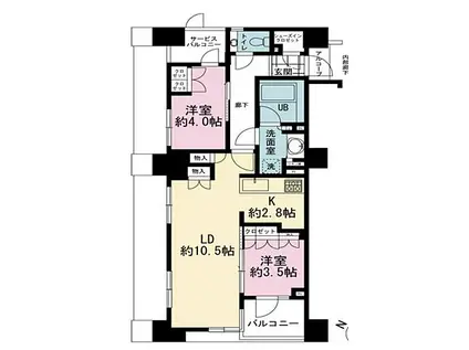 オークプレイス目黒行人坂(2LDK/4階)の間取り写真