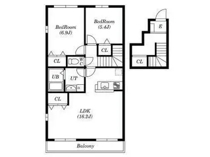 ピーヌスI(2LDK/2階)の間取り写真