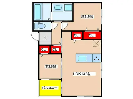ABITARE・CASA(2LDK/2階)の間取り写真