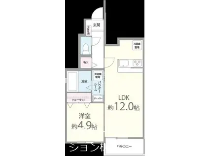 K.I.リバレンス(1LDK/1階)の間取り写真