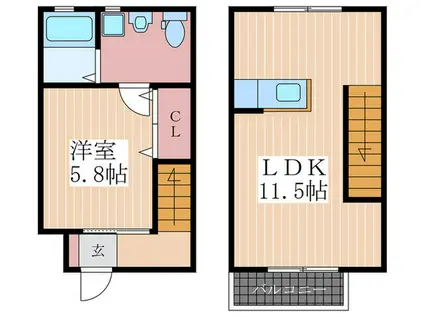 リノリノアパートメント五日市(1LDK/1階)の間取り写真