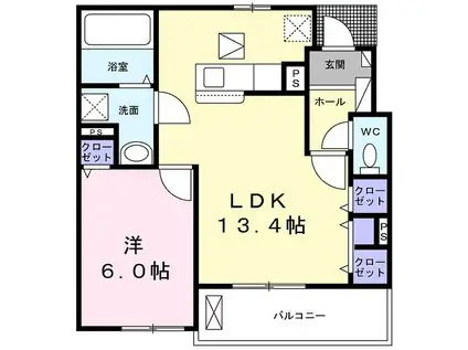 シャルルI(1LDK/1階)の間取り写真