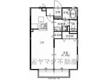 Yトマツリ4パナハイツ E(1LDK/2階)の間取り写真