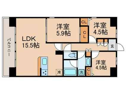 DUE MINAMINAGASAKI(3LDK/5階)の間取り写真