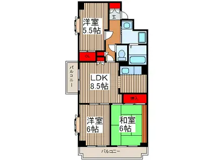 サンドミールさわらび(3LDK/2階)の間取り写真