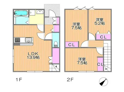 西戸崎グレイス(3LDK/1階)の間取り写真