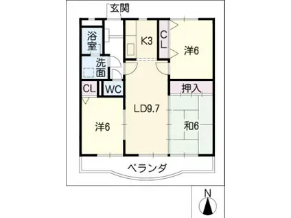 プチエアー上ノ山II(3LDK/2階)の間取り写真