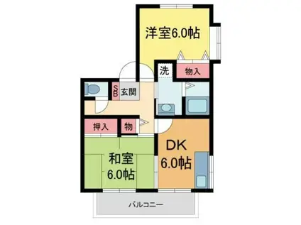 LEVANTE夙川(2DK/2階)の間取り写真