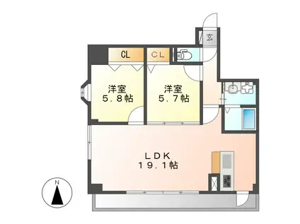 GRAN CREST(2LDK/9階)の間取り写真