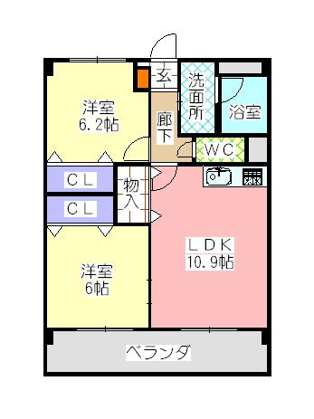 ヴィラージュ砂口(2LDK/1階)の間取り写真