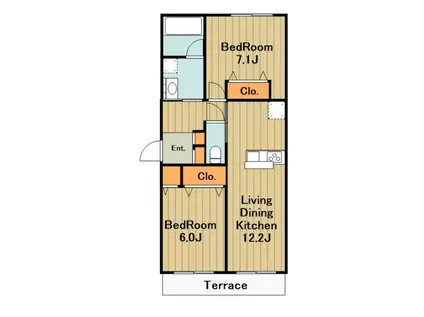 メリディアン ウエスト(2LDK/1階)の間取り写真