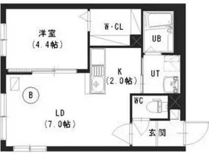 クルタ東区役所前(1LDK/2階)の間取り写真