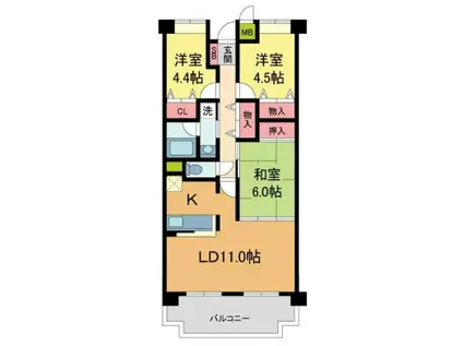 NTPRレジデンス甲子園四番町(3LDK/3階)の間取り写真