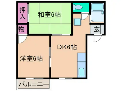 奥田ハイツ(2DK/2階)の間取り写真
