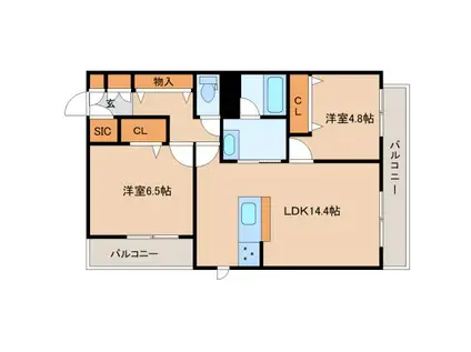 サニーサイドリュクス(2LDK/2階)の間取り写真