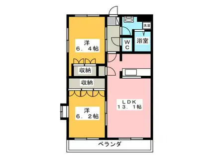 サンパレスダンディ B棟(2LDK/1階)の間取り写真