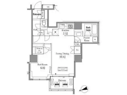 レジディアタワー目黒不動前(1LDK/22階)の間取り写真