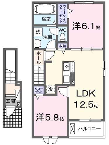 グランドールI(2LDK/2階)の間取り写真