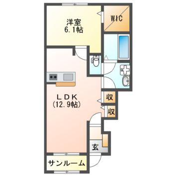 カーサ フォンターナ(1LDK/1階)の間取り写真
