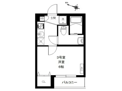ハイツユー(1K/1階)の間取り写真