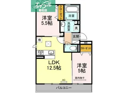 プランドール大 I棟(2LDK/1階)の間取り写真