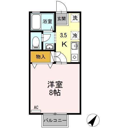 ひかりハイツB(1K/2階)の間取り写真