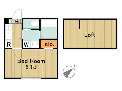 シード新百合ヶ丘A棟(1K/2階)の間取り写真