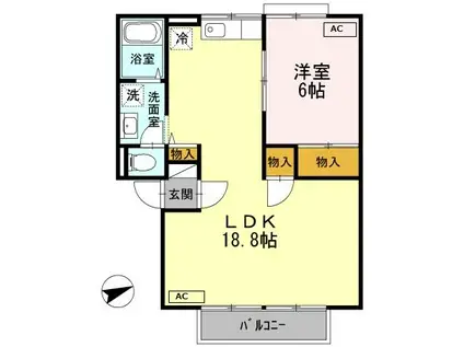 エアフォルクC棟(1LDK/1階)の間取り写真