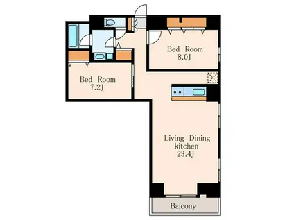 COURT HILLS 高輪(2LDK/7階)の間取り写真