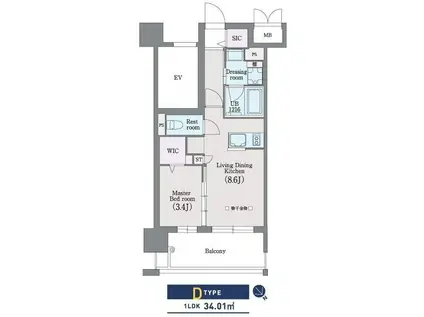 ラクレイス平尾山荘通(1LDK/11階)の間取り写真
