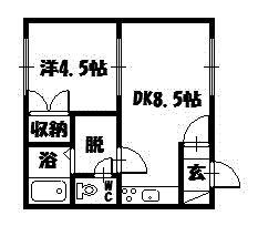 グランデ忠和A/B棟(1DK/1階)の間取り写真