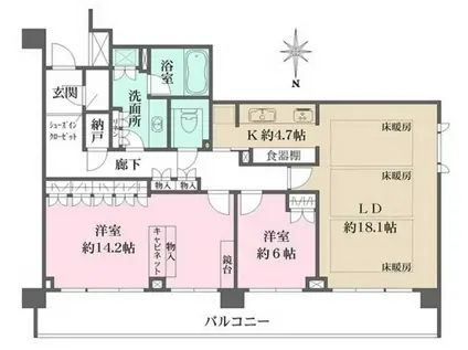 ザ・パークハウス京都鴨川御所東(2LDK/5階)の間取り写真