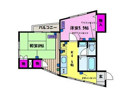 廣瀬ハイツ(2K/3階)の間取り写真