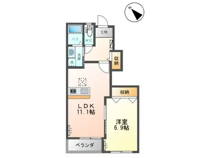 ラ・カンパニュラII(1LDK/1階)の間取り写真