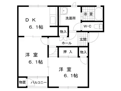 ウエストサイド(2DK/2階)の間取り写真