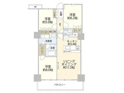 プライムパークス品川シーサイド ザ・タワー(3LDK/24階)の間取り写真